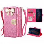 Wholesale Ribbon Bow Crystal Diamond Wallet Case for Samsung Galaxy A71 5G (Hot Pink)